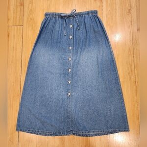 Vintage Sag Harbor Sport Denim Midi Skirt Button Front Petite M